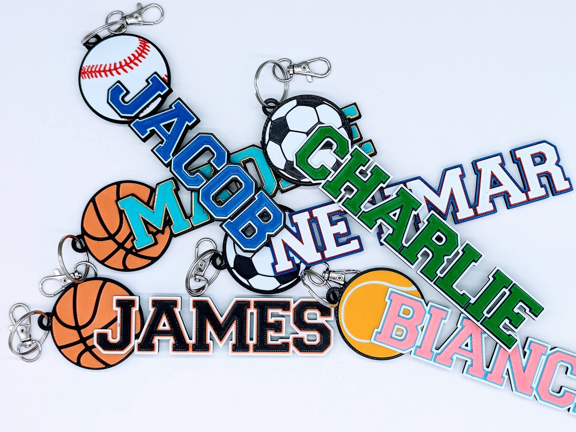 Vibrant, action-shot baseball bag tag, capturing a player in mid-swing, customized with team colors and name.